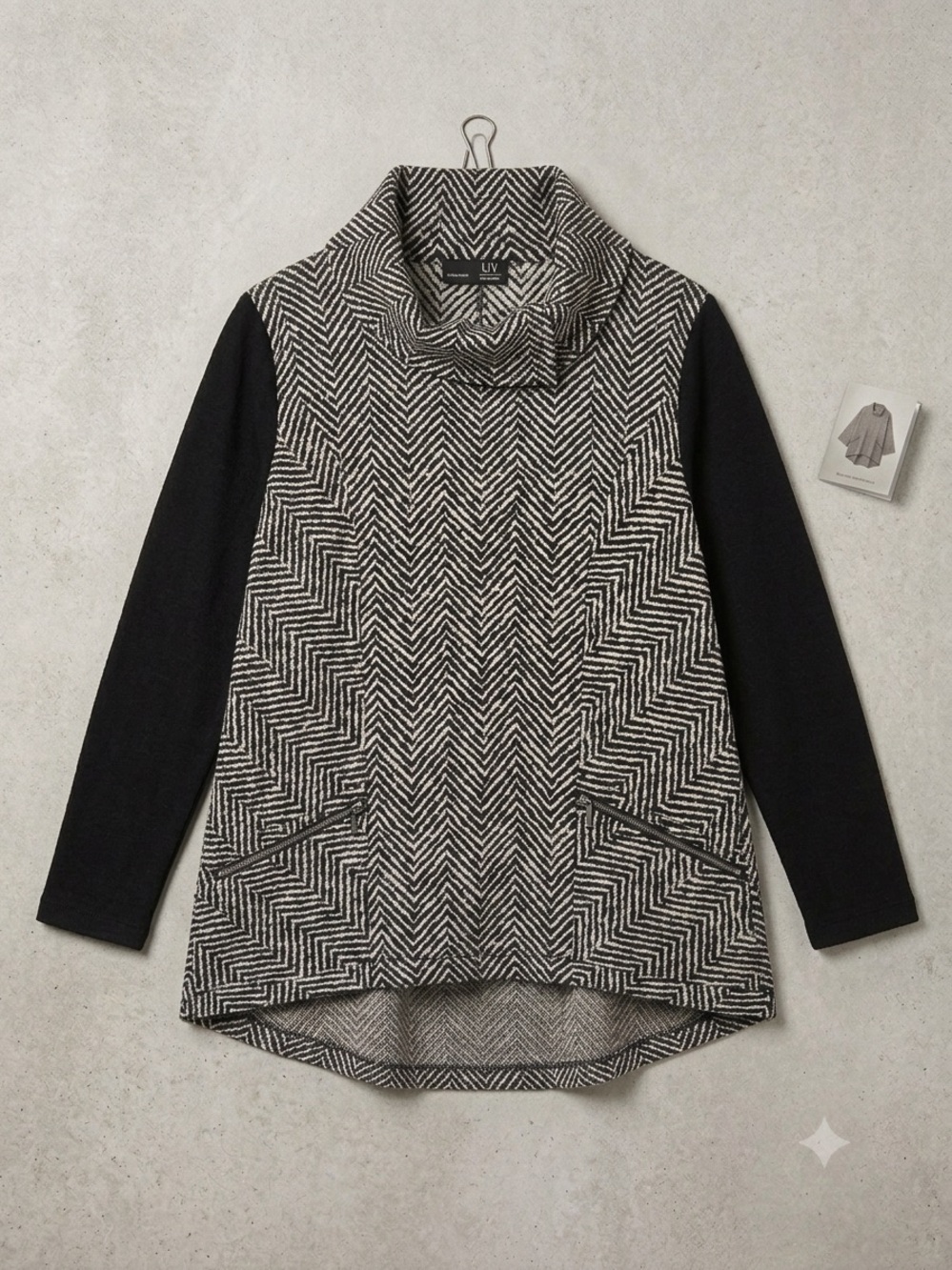 Liv by Habitat Cowl Neck Tunic Laggen Look Black White Pattern Size Small